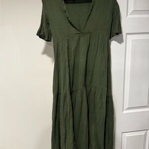 Anthropologie Green Tiered Midi Sundress